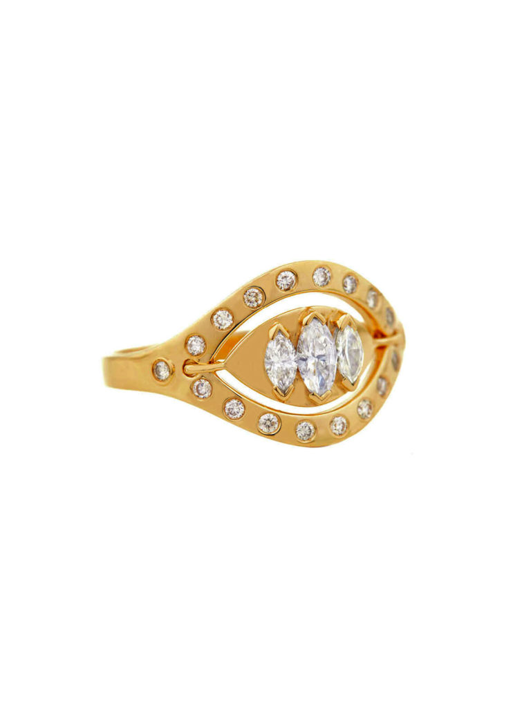 Celine Daoust Triple Marquise Diamond Yellow Gold Ring.