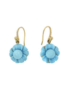 Ylang23 Irene Neuwirth Carved Turquoise Flower Yellow Earrings