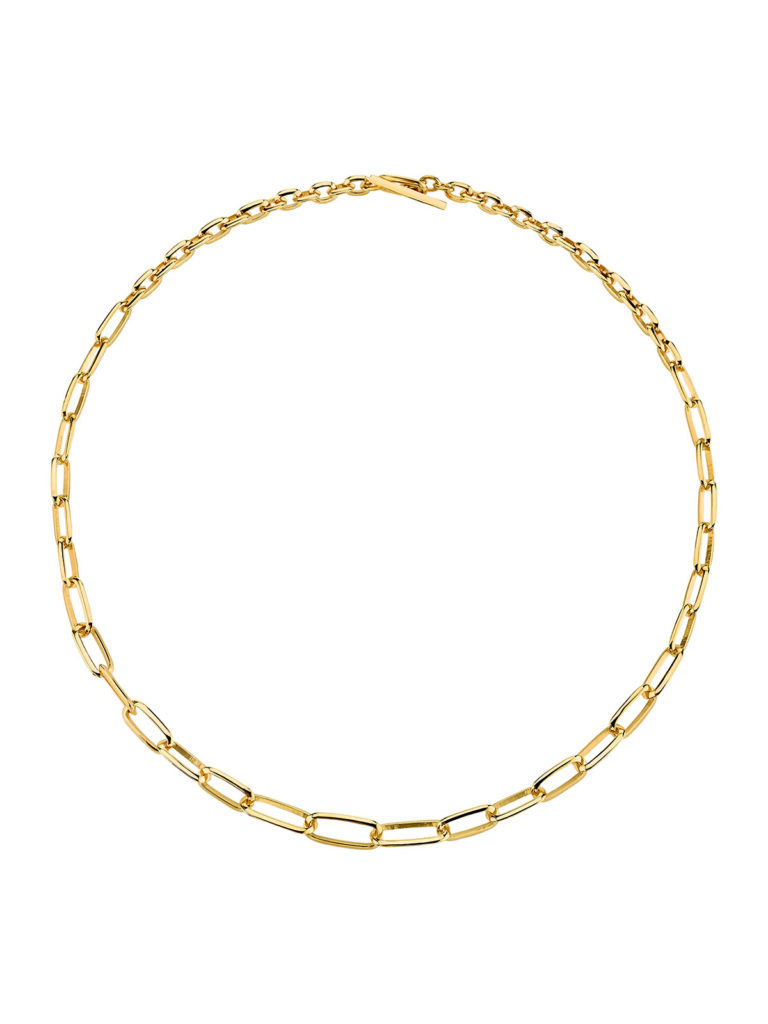 Lizzie Mandler Graduated Knife Edge Oval Link Chain Yellow Gold Necklace.