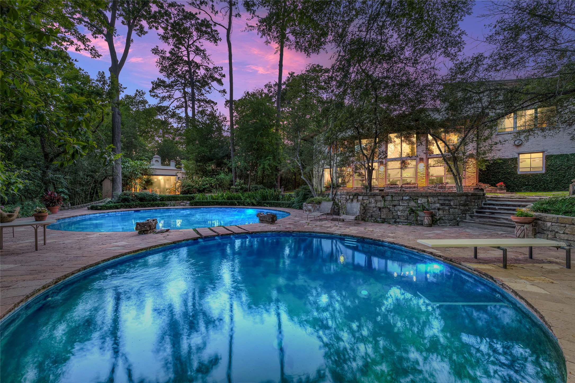 Twin circular swimming pools are just part of the allure of the remarkable dwelling at 3 Longbow Lane which is on the market with Ruthie Porterfield of Martha Turner Sotheby's International Realty. (Photo by Patrick Bertolino for Sotheby's International Realty)