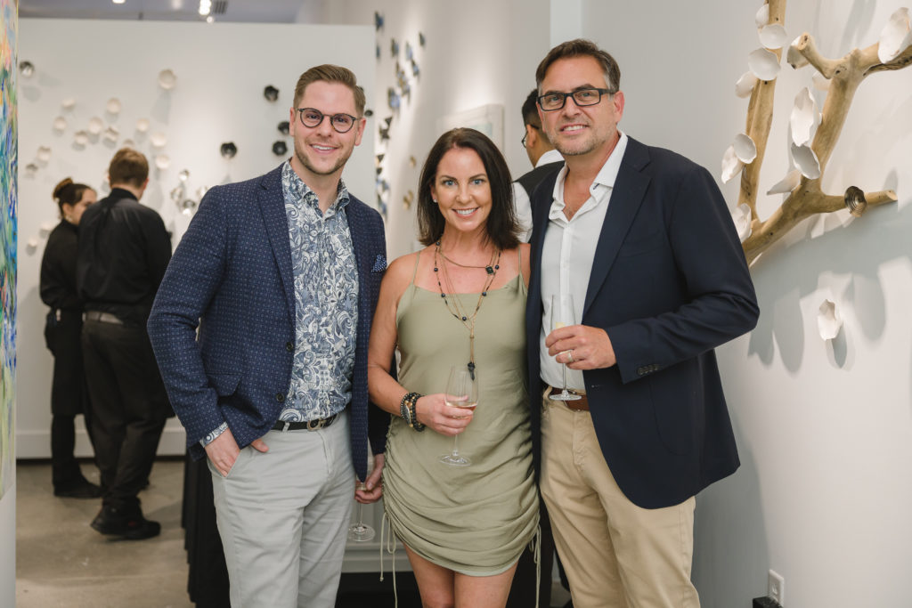 Benjamin Johnston, Meredith Pardue, Mike Hewett at "Wanderlust" opening at Laura Rathe Fine Art (Photo by Johnny Than)