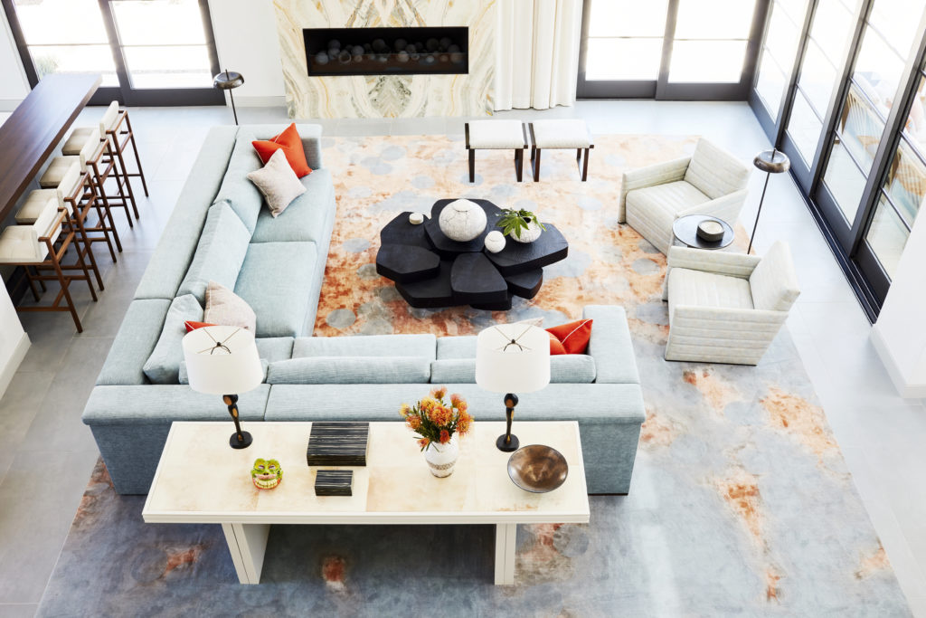 In a second home in Paradise Valley, Arizona, designed by Drake/Anderson, the heart of the house is a cavernous volumetric great room designed with an open plan for contemporary living. (Photo by Joe Schmelzer)