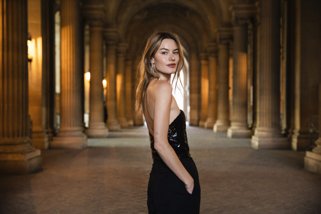 Camille Rowe at the Louvre for a gala dinner celebrating opening of the David Yurman boutique in Paris. (Photo by Lewis Merritt)