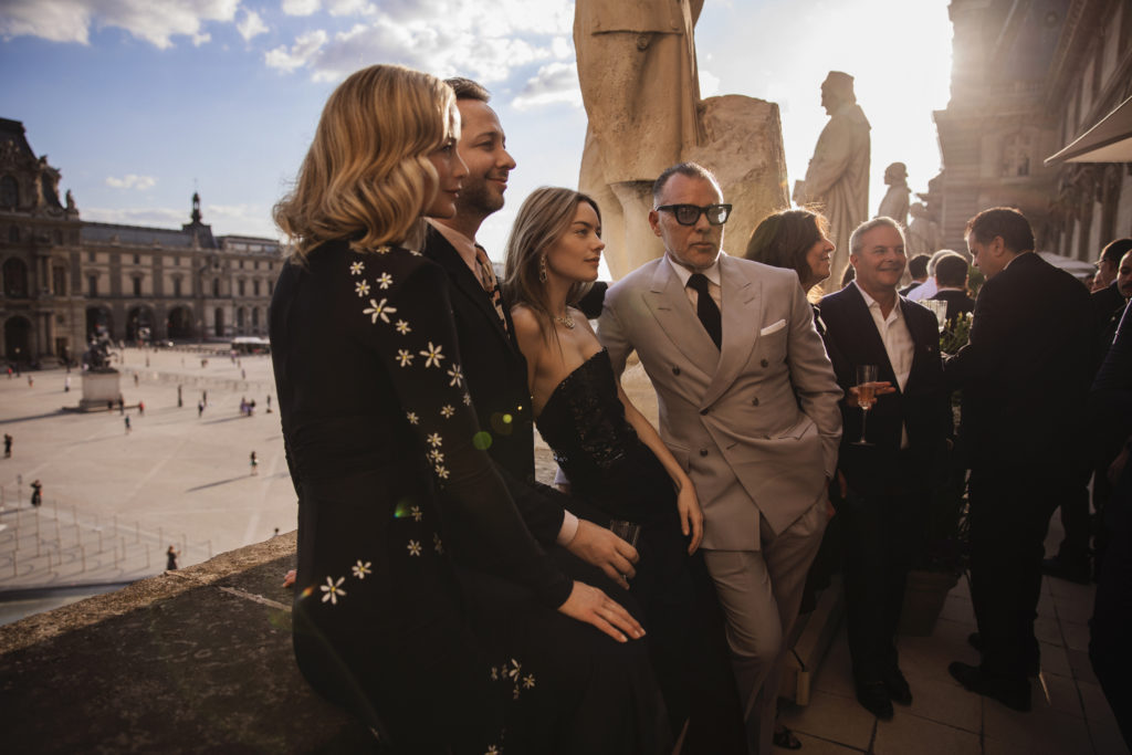 Carolyn Murphy, Derek Blasberg, Camille Rowe and George Cortina at the Louvre for a gala dinner celebrating opening of the David Yurman flagship in Paris. (Photo by Lewis Merritt)