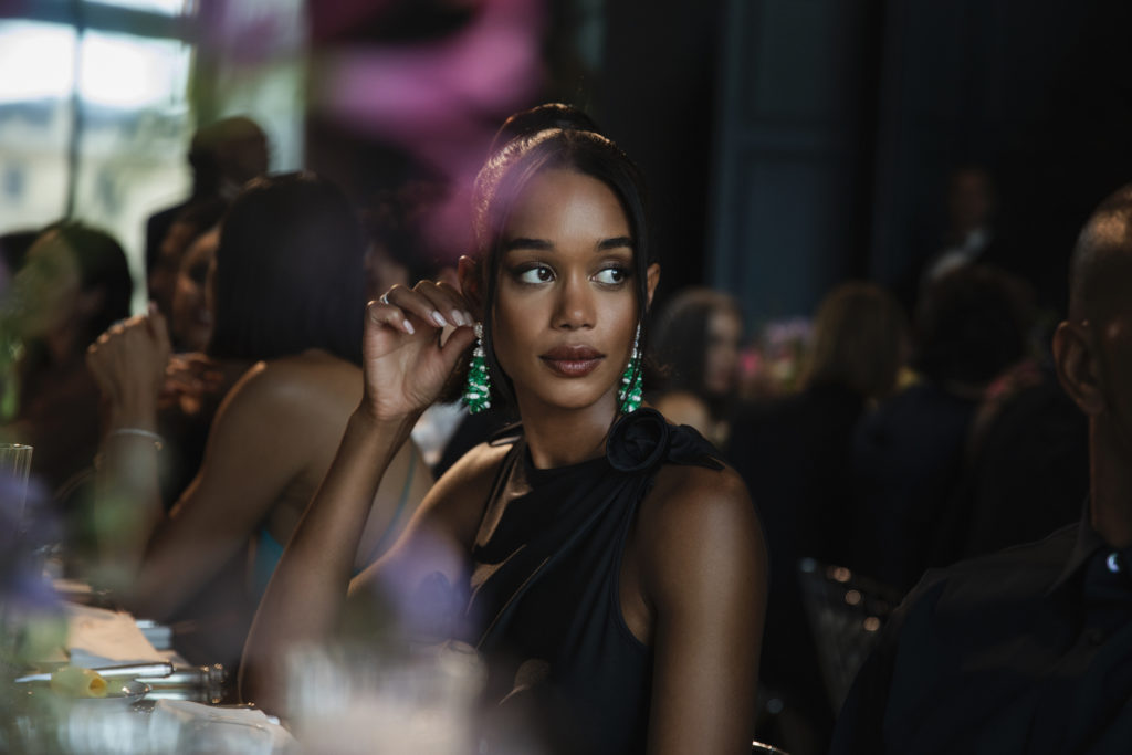 Laura Harrier at the Louvre for a gala dinner celebrating opening of the David Yurman boutique in Paris. (Photo by Lewis Merritt)