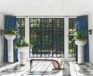 This storybook Tudor estate on five acres in Silicon Valley was built in 1921 as the country estate of a prominent San Francisco family. A century later, it’s been reimagined by Ken Fulk as a full-time family home and injected with a heavy dose of fashion and rock-star details. Woven leather, embossed metal, and high-gloss lacquer live alongside collectible designs and art from Picasso, Cindy Sherman, Basquiat, and Barbara Kruger (Photo by Douglas Friedman)