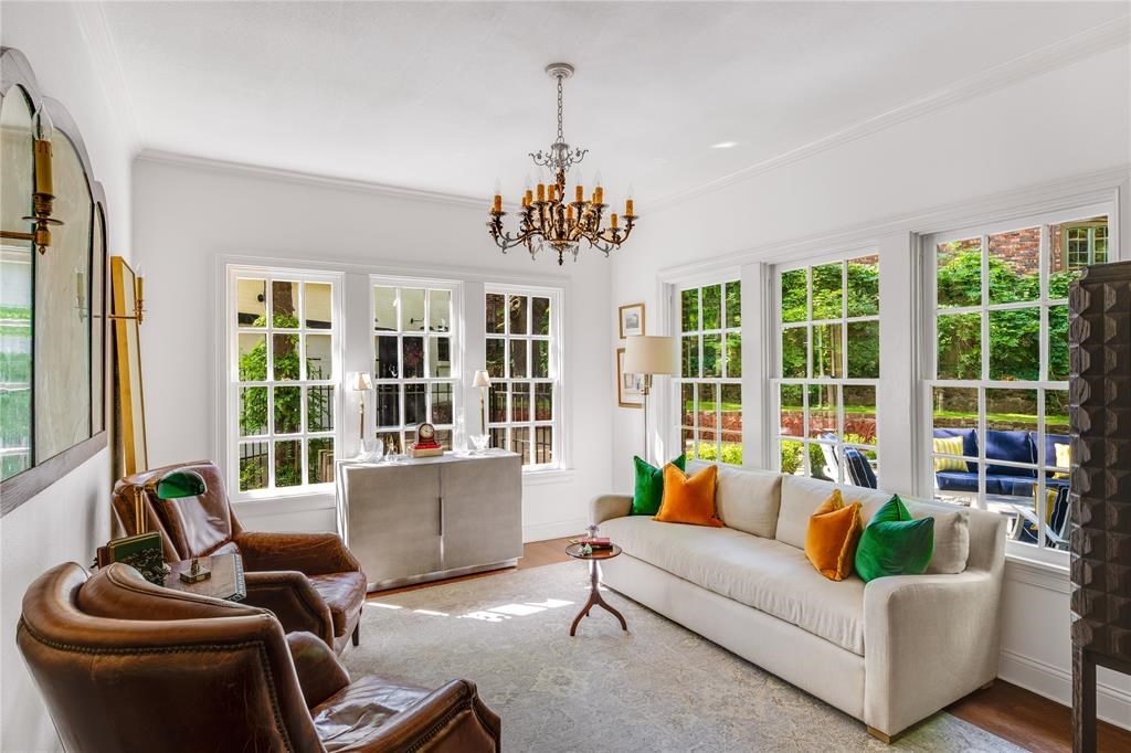 A cozy den with views of the patio. 