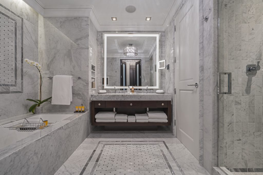 One of the posh bathrooms at the award-winning Post Oak Hotel at Uptown Houston.