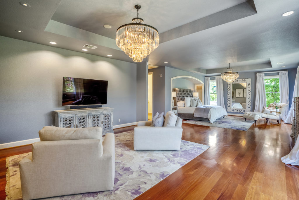 The primary suite at 405 W. Spreading Oaks Avenue in Friendswood, the mansion originally designed for power house attorney Tony Buzbee.