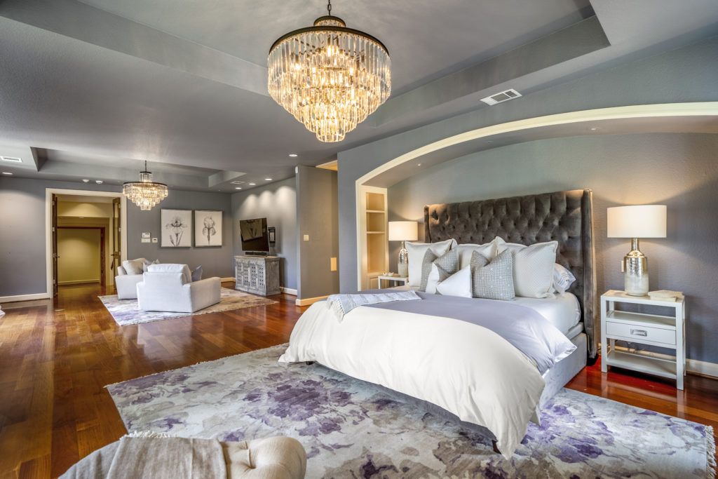 The primary suite at 405 W. Spreading Oaks Avenue in Friendswood, the mansion originally designed for power house attorney Tony Buzbee.