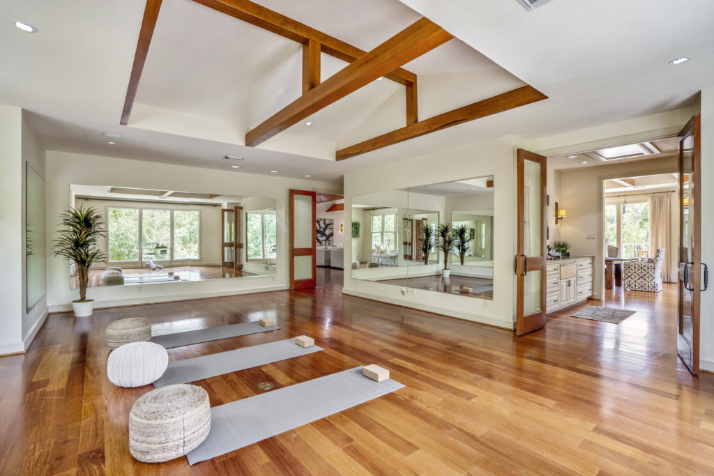 The yoga room at 405 W. Spreading Oaks Avenue in Friendswood, the mansion originally designed for power house attorney Tony Buzbee.