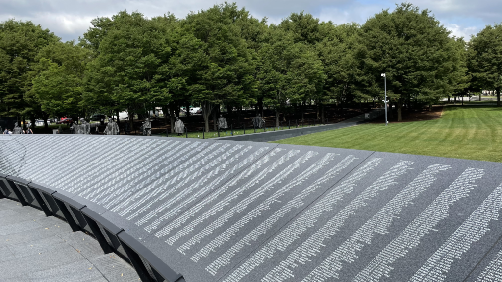 The Korean War Memorial seen in the distance with the new Wall of Remembrance being dedicated on July 27.