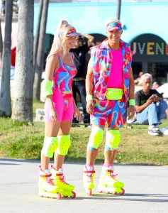 Margot-Robbie-Ryan-Gosling-as-Rollerblade-Barbie-Ken. Photo by Backgrid