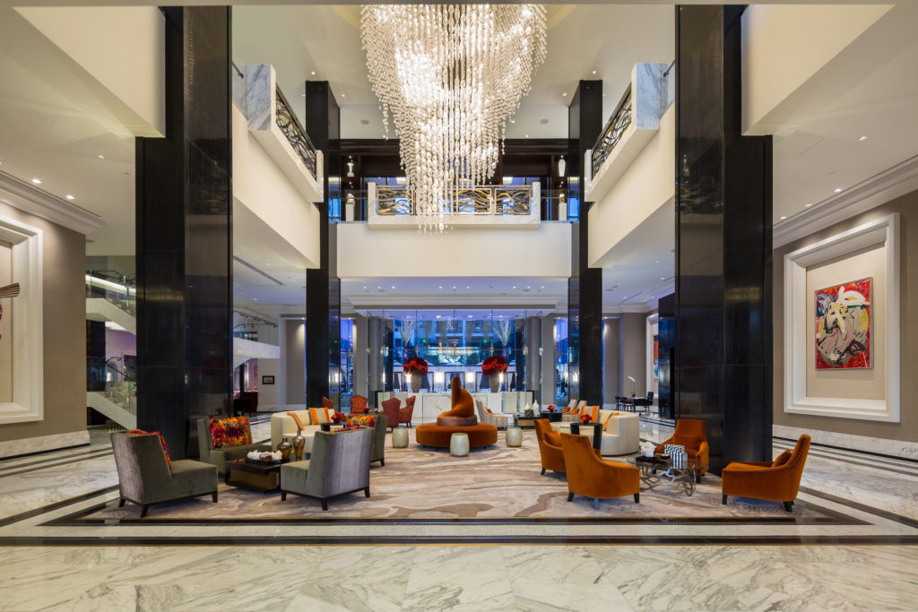 The swank lobby of the Post Oak Hotel at Uptown Houston sets the stage for the multiple-award winning hotel.