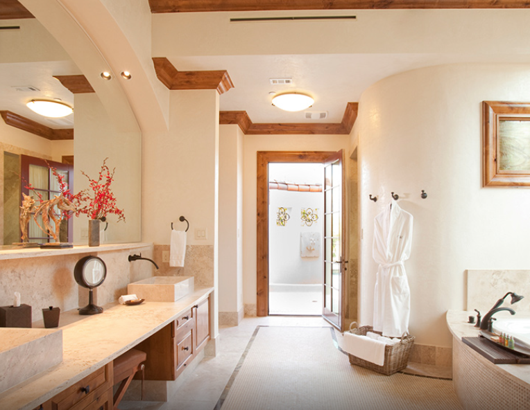 The spacious bath in a hacienda at the Inn at Dos  Brisas. (Inn at Dos Brisas website photo)