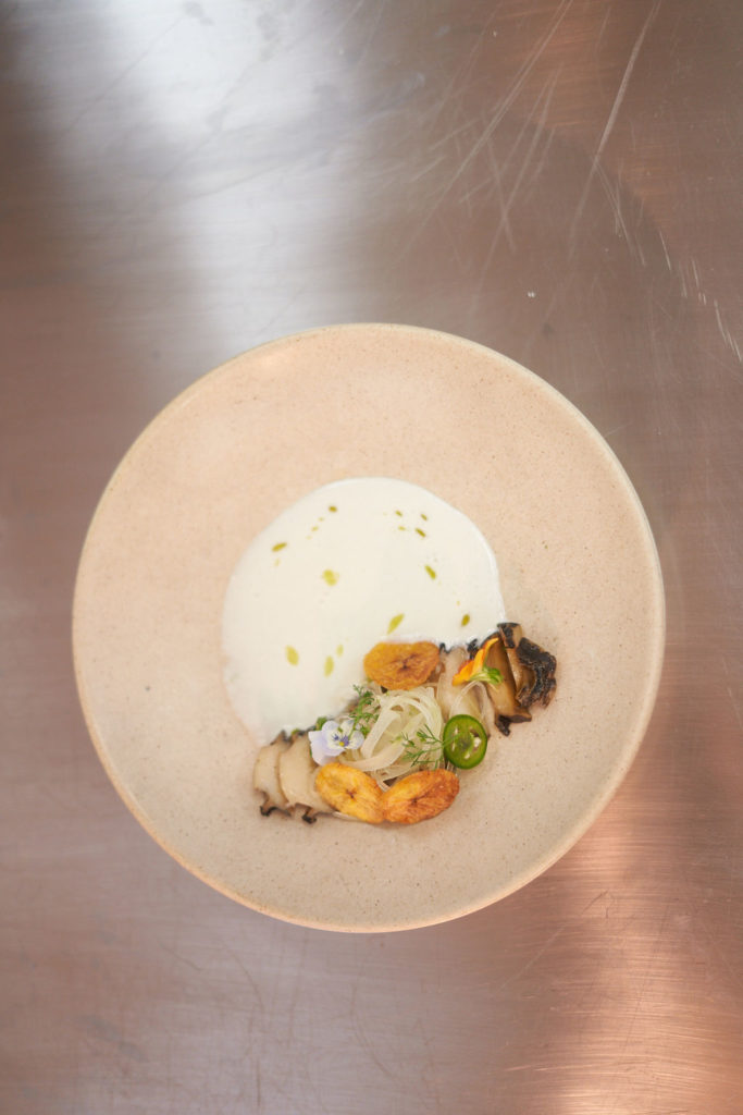 Sous vide black Abalone with coconut aguachile and plaintain tostones (Photo by Studio Caribe)