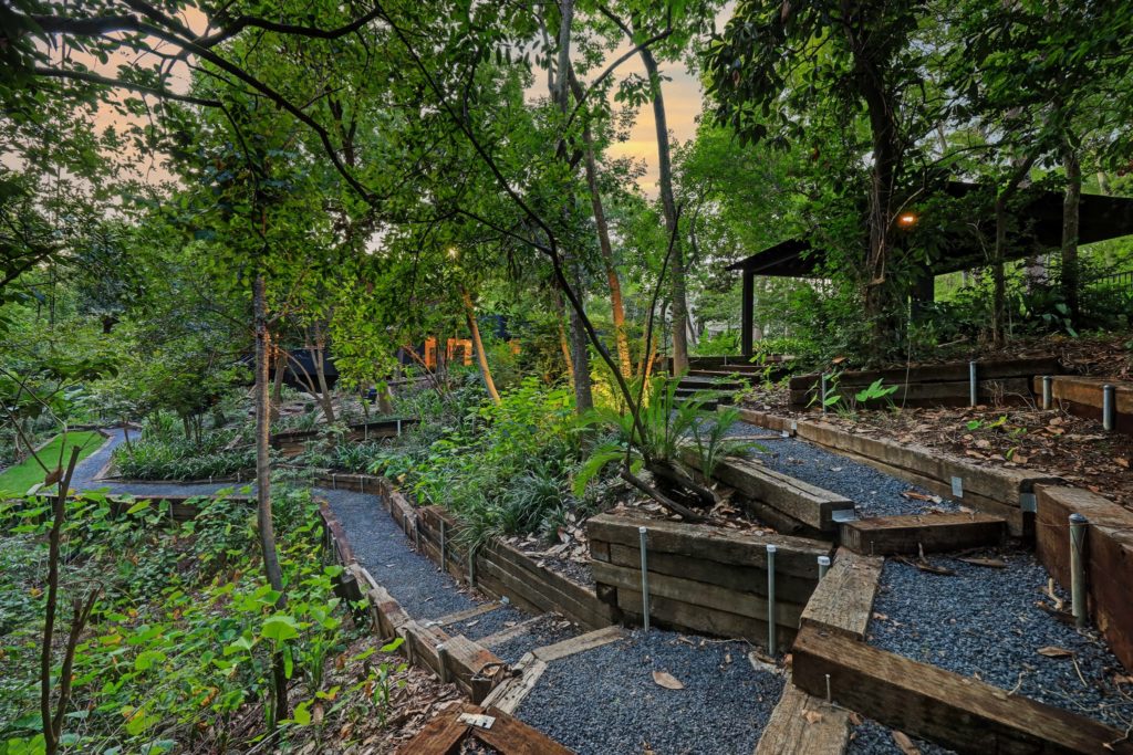 Trails meander through the property at 11686 Arrowwood Circle in Piney Point Village. (Photo by TK Images for Martha Turner Sotheby’s International Realty  )