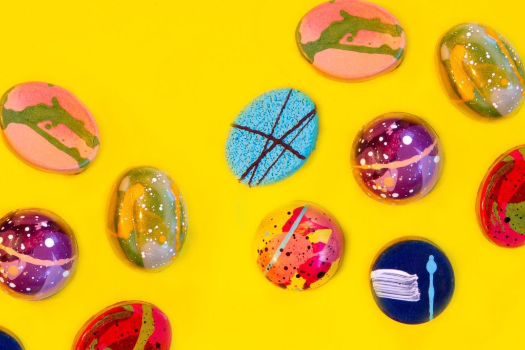 Hand-painted bonbons from Kate Weiser Chocolate resemble luxury gemstones.
