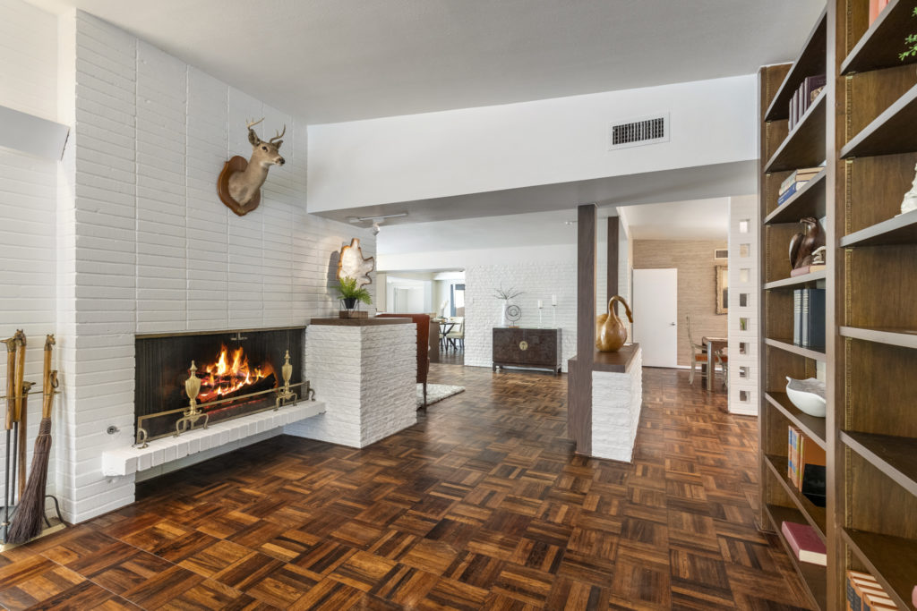 Brick masonry work sets off the fireplace in the home at 503 Timber Terrace Road. (Photo by Nan Studios)