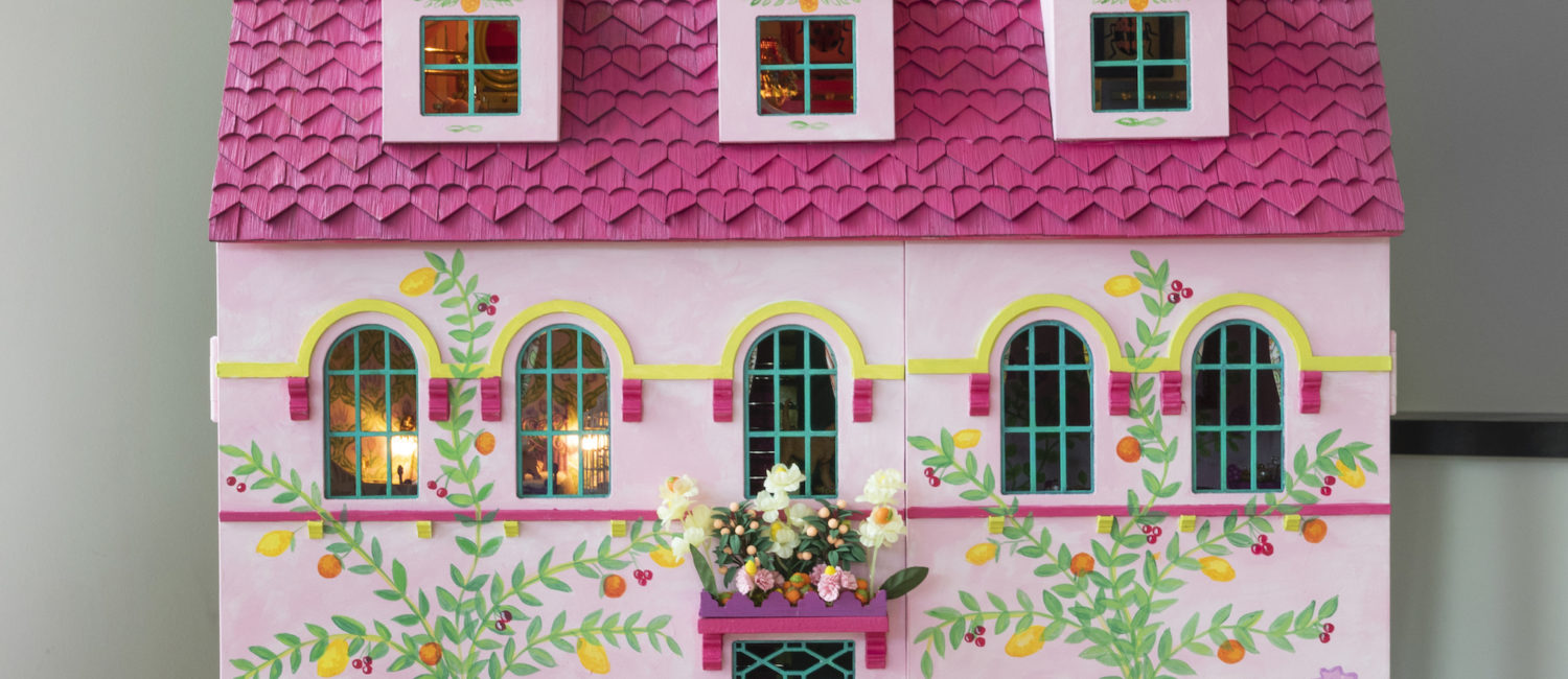The traditional dollhouse is one of three designs by Newbury Architecture, constructed by Stetzer Builders, for A Shelter for Cancer Families’ gala auction. (Photo by Claudia Casbarian for Julie Soefer)