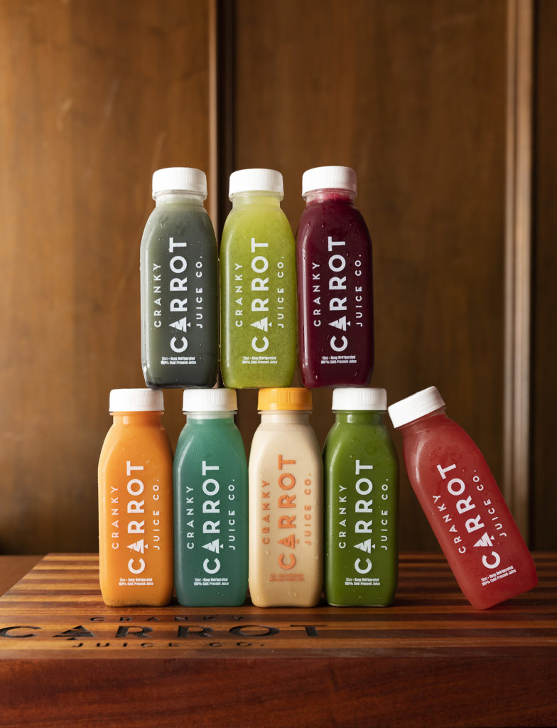 Juice up! The Cranky Carrot, the upcoming juice bar at Finn Hall will offer a selection of healthful cold-pressed juices to go. (Photo by Julie Soefer)