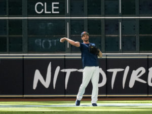 New Astros Trey Mancini and Christian Vazquez work out with the Houston Astros before the face the Boston Red Sox, at Minute Maid Park