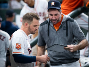 New Astros Trey Mancini and Christian Vazquez work out with the Houston Astros before the face the Boston Red Sox, at Minute Maid Park