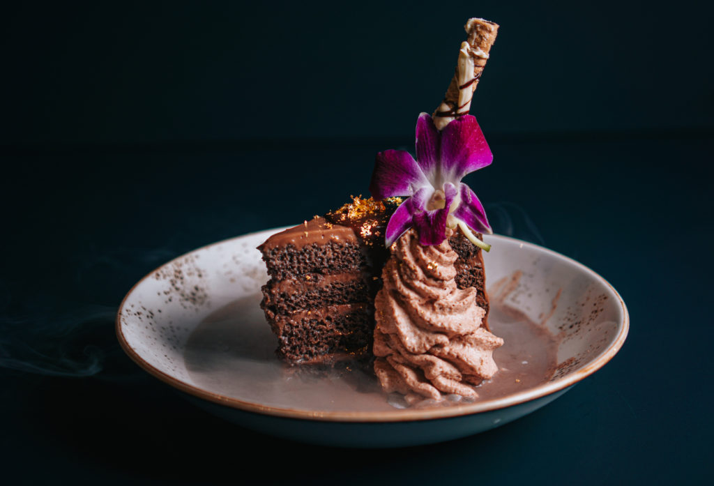 Desserts include the layered milk chocolate cake called Chocolate Shock, designed for those who are crazy for everything chocolate. (Photo by Raydon Creative)