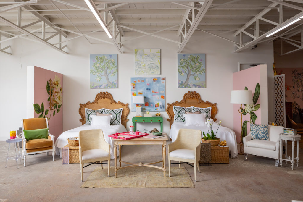 Watercolor magic in Kristin Mullen's bedroom for Dwell With Dignity's 2022 Thrift Studio. (Photo by Aaron Dougherty)