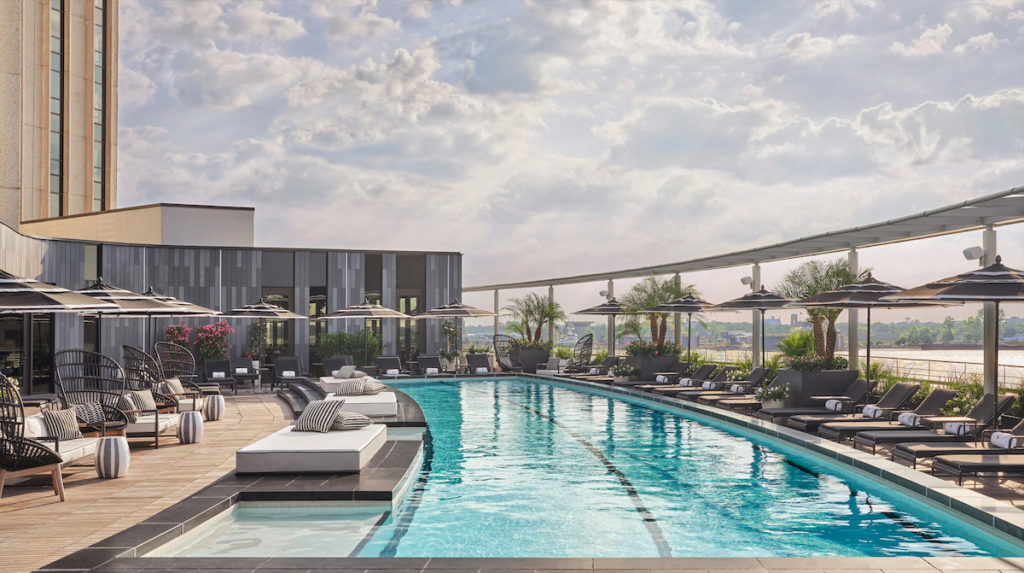 A sophisticated pool setup for adults and kids alike. 