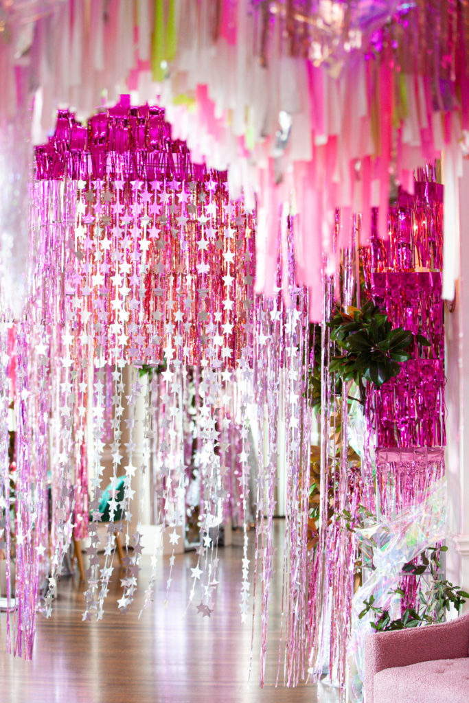 Silver and pink star-studded streamers  embellish the setting for Frances Moody Buzbee's 30th birthday bash. (Photo by Pixel Studio Productions)