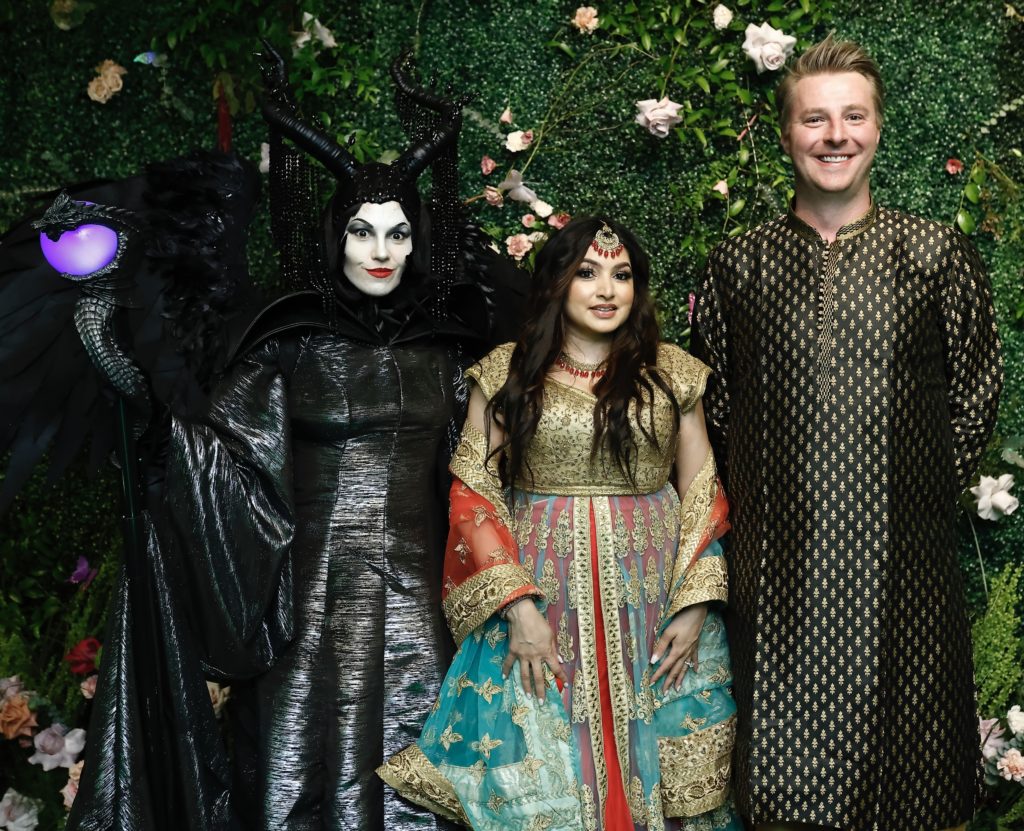 Maleficent with Monica Patel and Calvin Krall at Nicole Lassiter's 40th birthday party.  (Photo by Quy Tran)