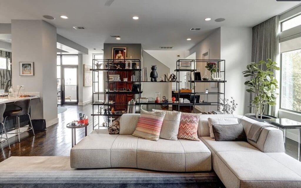 The versatile double living room in the three-story townhome at 1922 Fairview. (Photo by Anthony Rathbun)
