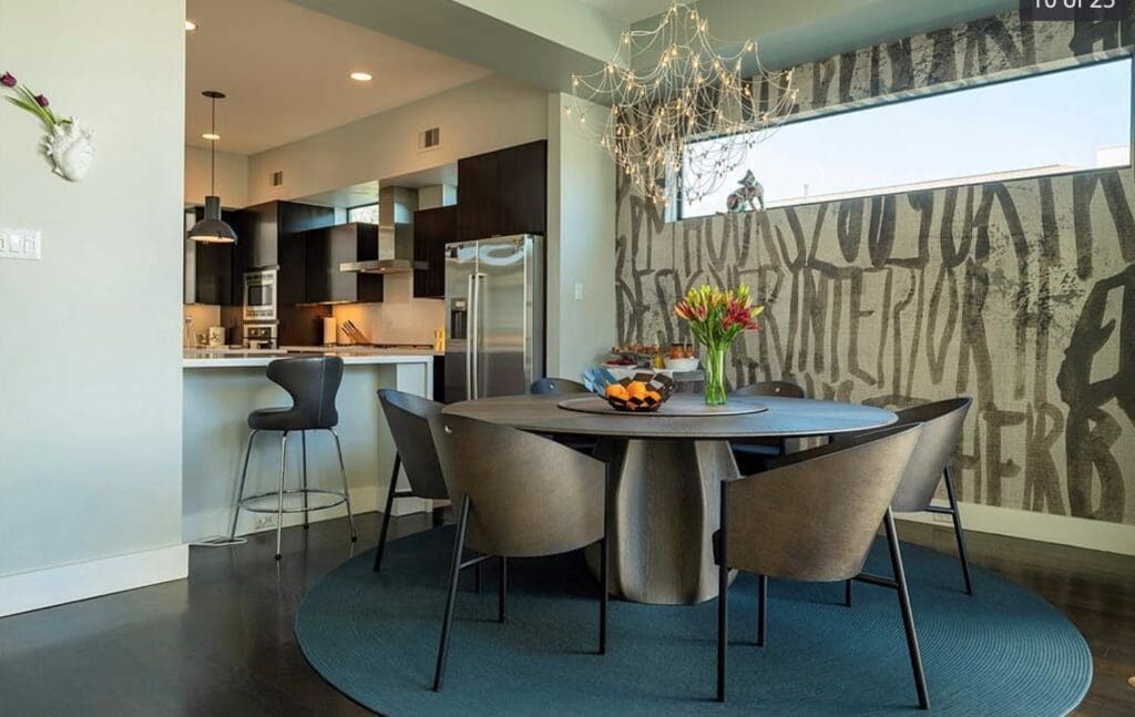 The dining area in the open floor plan of the townhouse at 1922 Fairview. (Photo by Anthony Rathbun)