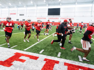 The University of Houston football team, led by head coach Dana Holgersen, held practice in their bubble.