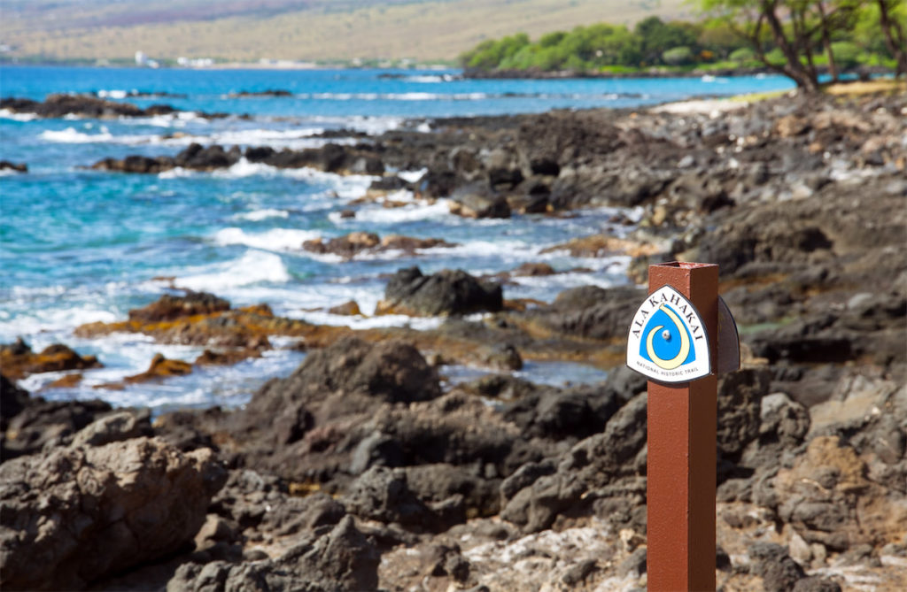 Between the Mauna Kea and Westin Hapuna resorts, the Ala Kahakai National Historic Trail is a rugged 2.4-mile path with beautiful views.