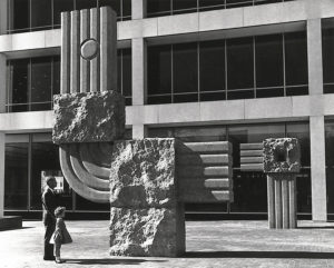 first on 7th – The plaza has been home to Noguchi sculpture ever since it opened in 1961. Courtesy First on 7th.