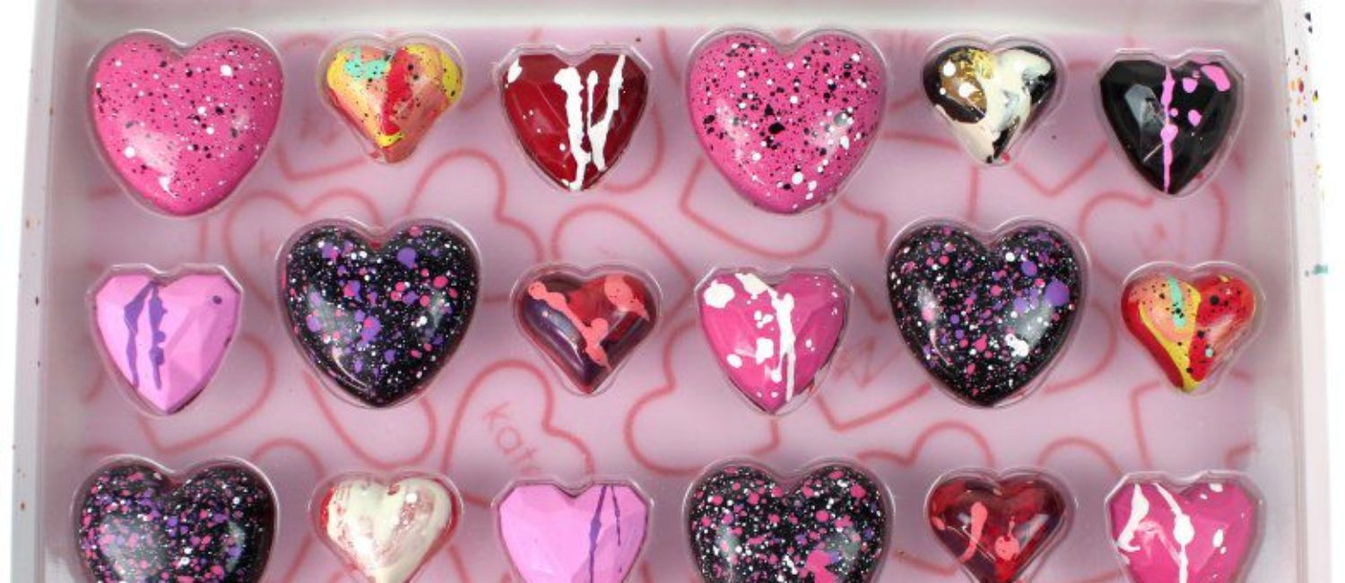 Hand-painted hearts from Kate Weiser Chocolate are one example of the Valentine’s Day bonbons that will be offered at the Dallas-based chocolatièrs pop-up shop in River Oaks District.