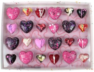 Hand-painted hearts from Kate Weiser Chocolate are one example of the Valentine’s Day bonbons that will be offered at the Dallas-based chocolatièrs pop-up shop in River Oaks District.