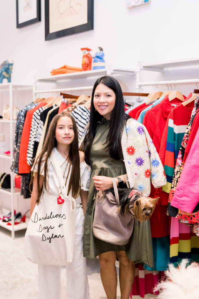 Nancy Bihlmaier with her daughter, Dylan, and puppy, Poppy at Frances Valentine