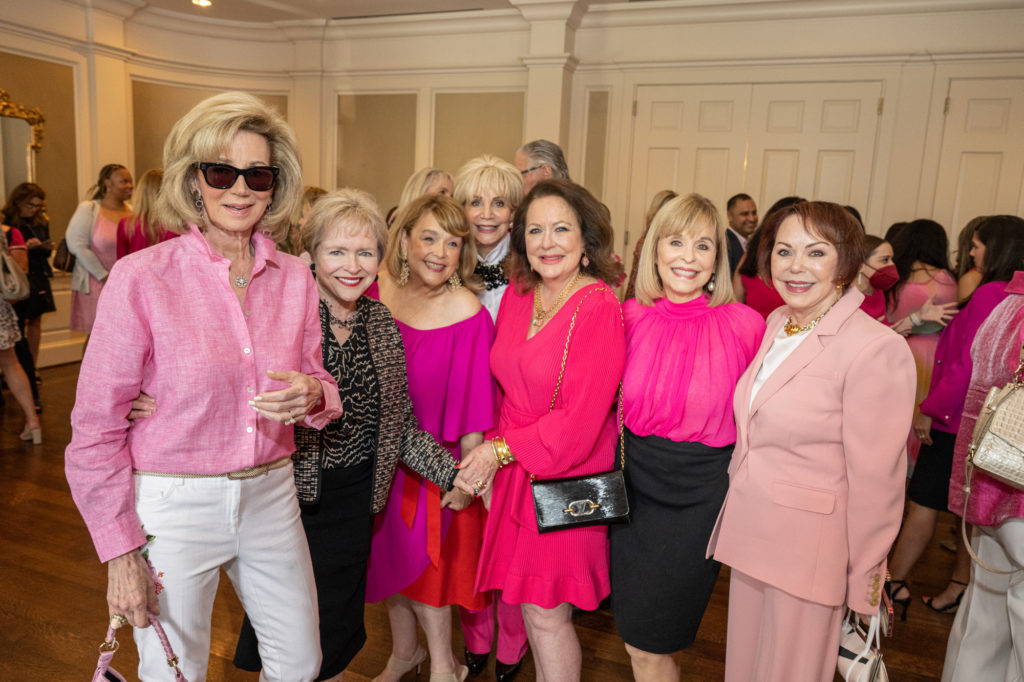 Fran Lichtenstein, Leila Perrin, Marilu Garza, LHN, Charity Yarborough, Sandra Porter, Chris Kase at the American Cancer Society Tickled Prink luncheon (Photo by Fulton Davenport)