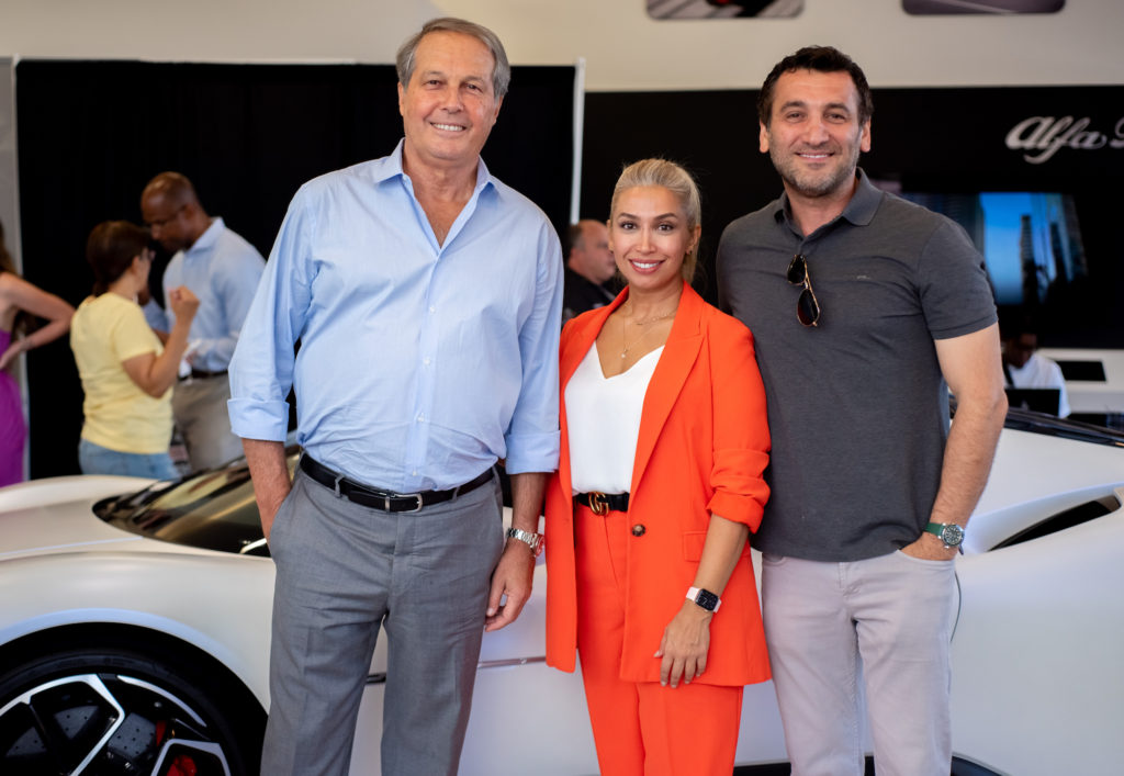 Brando Ballerini, Mj Rizvi, Alex Bekardi at the Maserati Grecale Roadshow at Helfman Maserati (Photo by Camille Simmons)