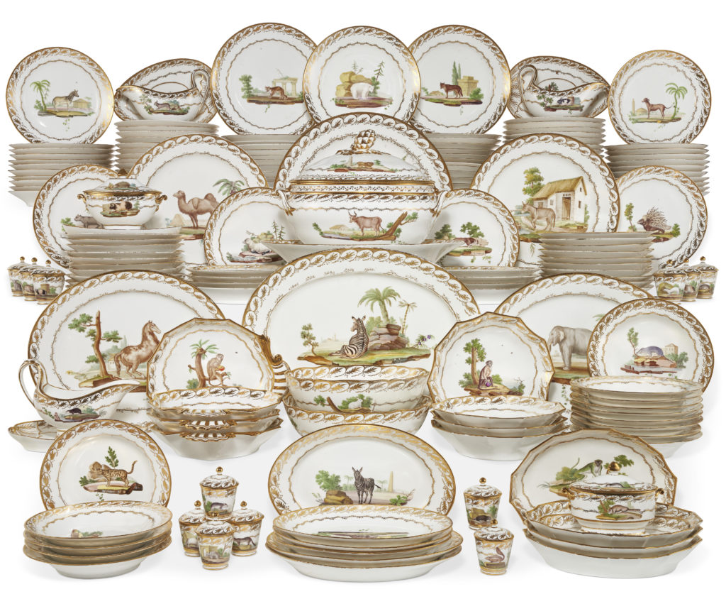 A Belgian Porcelain Zoological Part Dinner Service