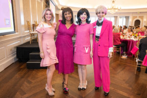 The American Cancer Society Tickled Pink luncheon honorees Dr. Vincent Valero, Terri Wang, Donna Lewis, chair Gina Gaston Elie, emcee Leisa Holland-Nelson Bowman, honorees Laura Ward, Shawntell McWilliams, Mathew Knowles, Marilu Garza (Photo by Fulton Davenport)