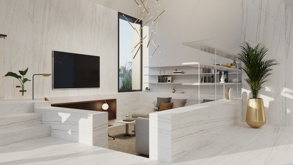 Dekton Onirika, one of eight designs Nina Magnon created for Cosentino's carbon neutral, sustainable surface easily confused with marble and appropriate for every room in the house. 