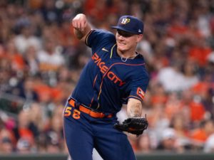 Houston Astros Hunter Brown won his major league debut pitching 6 innings of shutout ball against the Texas Rangers at Minute Maid Park Monday at Minute Maid Park