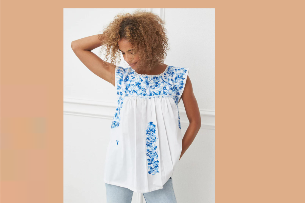 Cielo Mexicano Flores Blouse by Mi Golondrina, $195