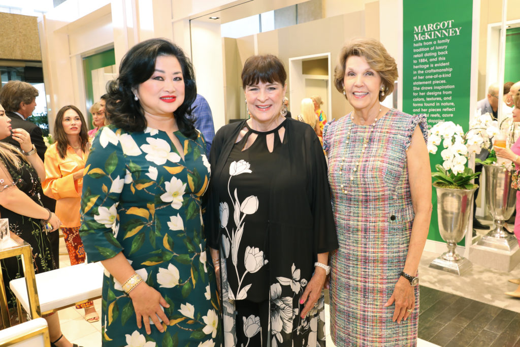 Gigi Huang, Cynthia Allshouse, Lilly Andress at the Margot McKinney champagne reception at Neiman Marcus in The Galleria.