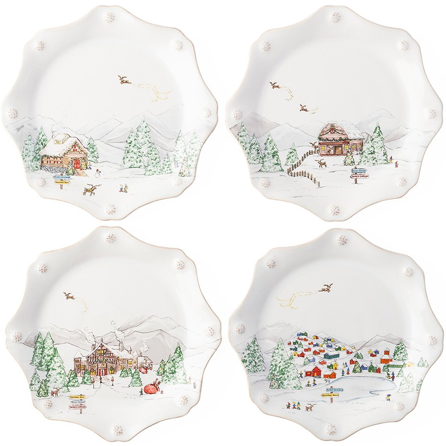 Juliska Berry & Thread North Pole Scalloped Dessert/Salad Plate Set/4