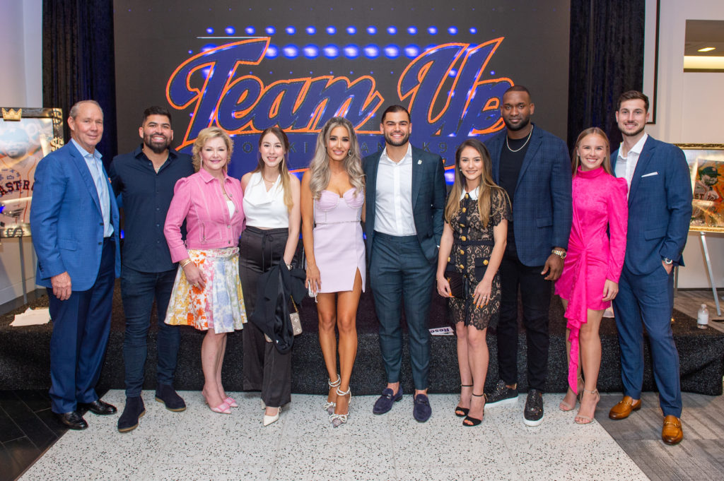 Jim Crane, José Urquidy, Whitney Crane, Estefania Duran, Kara & Lance McCullers, Monica & Yordan Alvarez, Samantha Scott & Kyle Tucker at the Houston Astros Team Up event at Tootsies (Photo by Jacob Power)